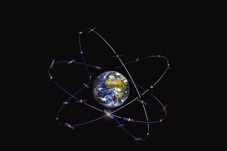 Rappresentazione della costellazione dei satelliti del Sistema europeo di navigazione Galileo (fonte: ESA)