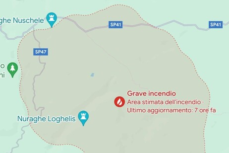 Incendio di Nuoro rilevato da Google Maps