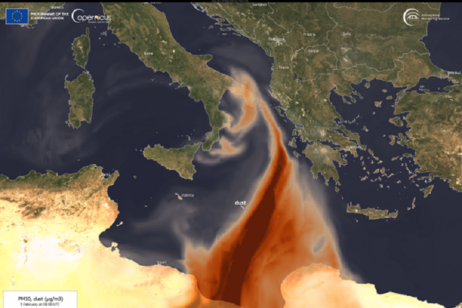 Immagine del 3 febbraio del servizio di monitoraggio dell’atmosfera di Copernicus (fonte:&nbsp;European Union, Copernicus Sentinel-2 imagery)