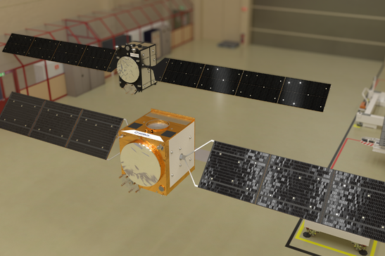 I satelliti Galileo nella camera pulita (fonte: ESA)