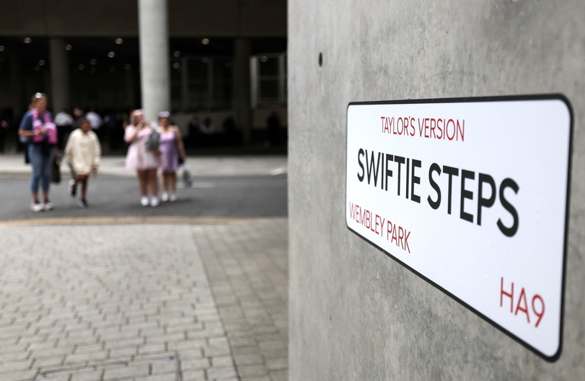 Taylor Swift fans gather at Wembley Stadium in London