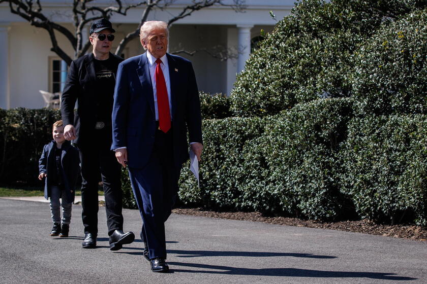 US President Trump views Tesla vehilces in front of the White House