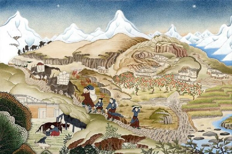 Ricostruzione della vita di uno degli indivdui il cui Dna è stato analizzato nella ricerca, vissuto in Nepal nell '800 a.C. (fonte: Purna Lama, Boudha Stupa Thanka Centre, Kathmandu, Nepal) - RIPRODUZIONE RISERVATA