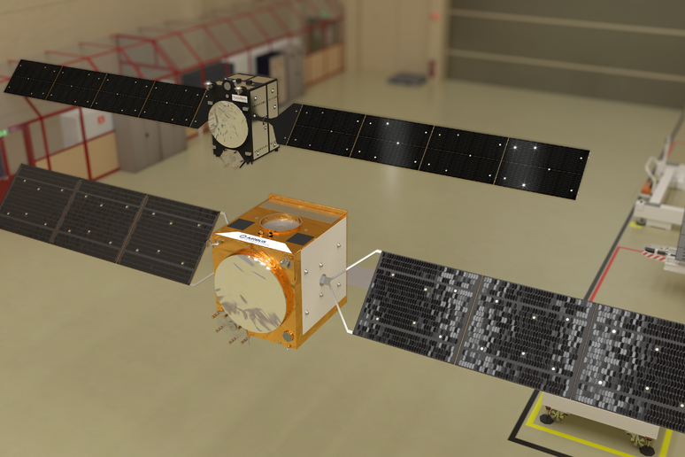I satelliti Galileo nella camera pulita (fonte: ESA) - RIPRODUZIONE RISERVATA