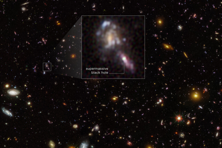 Osservazioni ripetute a distanza di anni hanno permesso di individuare altri buchi neri in remote galassie poco dopo il Big Bang (fonte: NASA, ESA, M. Hayes Stockholm University, J. DePasquale STScI) - RIPRODUZIONE RISERVATA