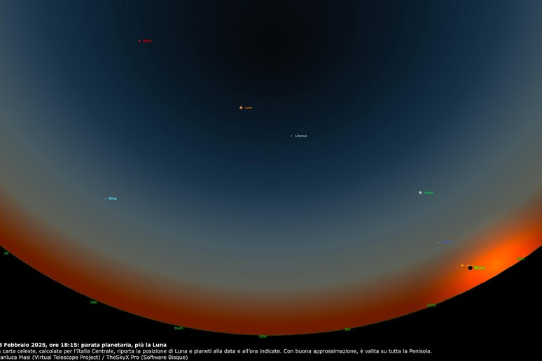 La sera del 28 febbraio saranno visibili tutti i pianeti del Sistema Solare contemporaneamente (fonte: Gianluca Masi - Virtual Telescope Project) - RIPRODUZIONE RISERVATA